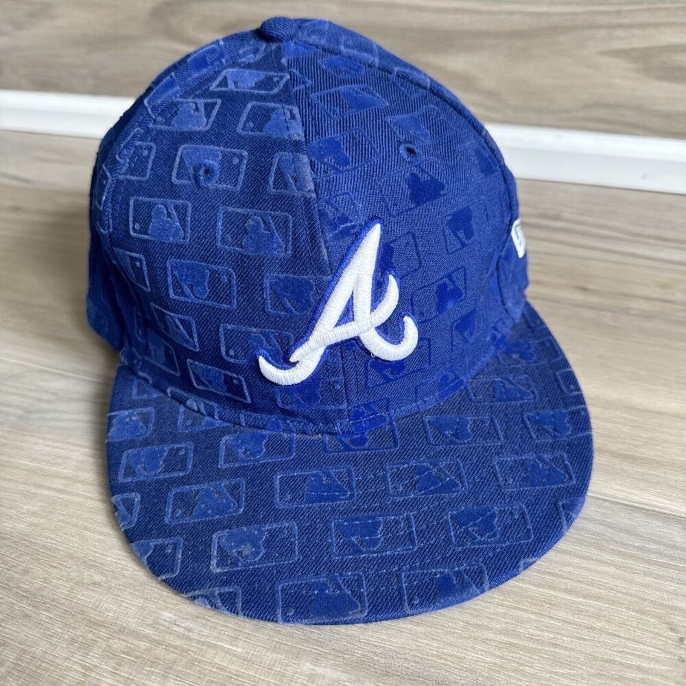 Atlanta Braves Cap Lid Patch‎ Hat 7 3/8 Rare Limited MLB All Over Blue New Era